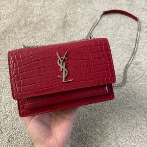 Yves Saint Laurent Red Crossbody Bag with Silver Hardware